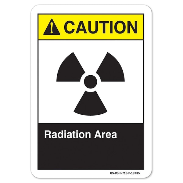 ANSI Caution Sign, Radiation Area, 18in X 12in Decal, 12" H, 18" W, Landscape, OS-CS-D-1218-L-19735